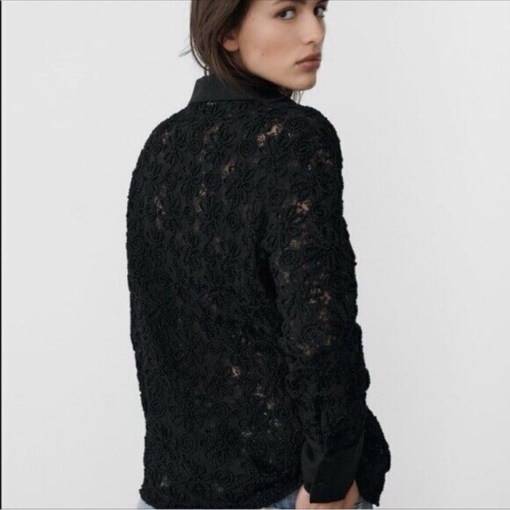 Zara linen blend embroidered long line shirt - Picture 5 of 8